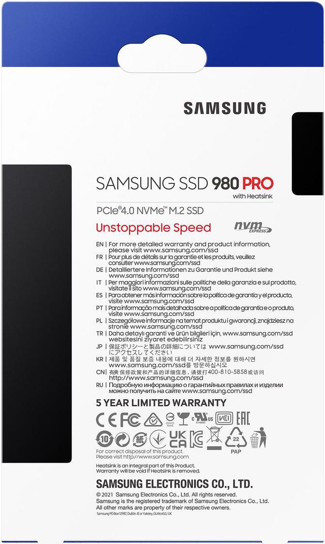 Alt view image 11 of 11 - SAMSUNG 980 PRO SSD with Heatsink 2TB, PCIe 4.0 M.2 2280, Speeds Up-to 7,000MB/s, Best for High End Computing, Workstations and Compatible with Playstation5 (MZ-V8P2T0CW)