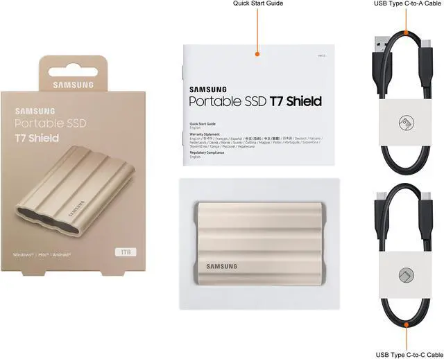 Alt view image 8 of 8 - SAMSUNG T7 Shield Portable External Solid State Drive USB 3.2 1TB , IP65 Water Resistant, Compatible with PC / Mac / Android / Gaming Consoles (MUPE1T0K/AM), Beige
