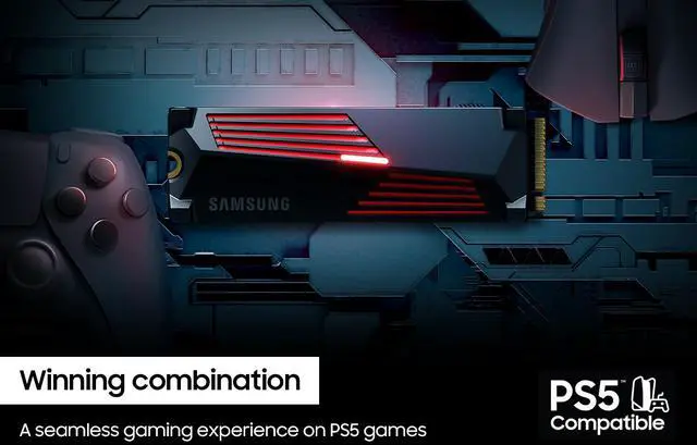 Alt view image 6 of 7 - SAMSUNG SSD 990 PRO with Heatsink 1TB, PCIe 4.0, Sew. Read Speeds Up-to 7,450MB/s, Compatible with PlayStation®5 (MZ-V9P1T0CW)