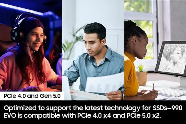 Alt view image 8 of 8 - SAMSUNG 990 EVO SSD 2TB, PCIe Gen 4x4 |  Gen 5x2 M.2 2280, Speeds Up-to 5,000MB/s,  Upgrade Storage for PC/Laptops, HMB  Technology and Intelligent Turbowrite (MZ-V9E2T0B/AM)