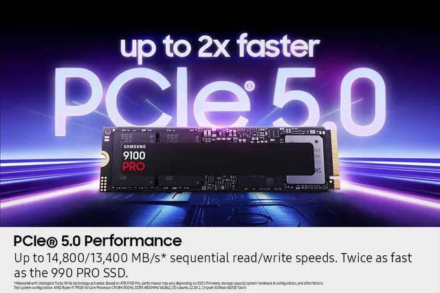 Alt view image 6 of 10 - SAMSUNG SSD 9100 PRO with Heatsink 4TB, PCIe 5.0x4 M.2 2280, Seq. Read Speeds Up to 14,800/13,400 MB/s, Best for AI Computing, Gaming, and Heavy Duty Workstations (MZ-VAP4T0CW)