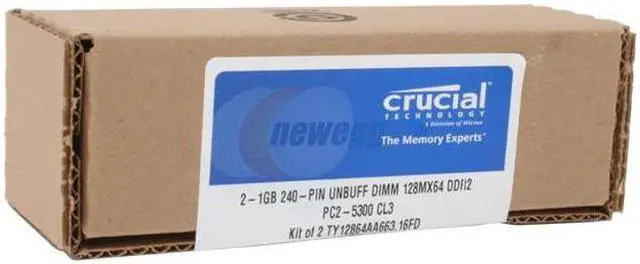 Alt view image 2 of 2 - Crucial 2GB (2 x 1GB) DDR2 667 (PC2 5300) Dual Channel Kit Desktop Memory Model TY2KIT12864AA663