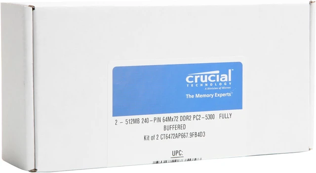 Alt view image 2 of 2 - Crucial 1GB (2 x 512MB) DDR2 667 (PC2 5300) ECC Fully Buffered Dual Channel Kit Memory for Apple Server & Mac Pro Model CT2KIT6472AP667
