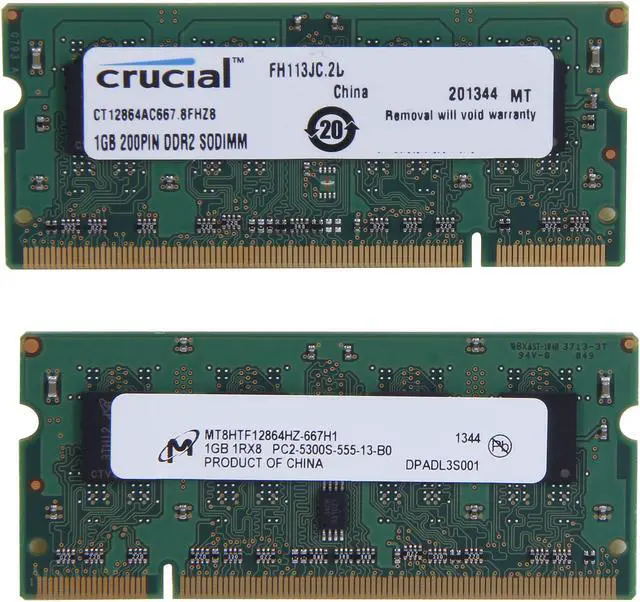 Alt view image 2 of 3 - Crucial 2GB (2 x 1GB) 200-Pin DDR2 SO-DIMM DDR2 667 (PC2 5300) Dual Channel Kit Laptop Memory Model CT2KIT12864AC667