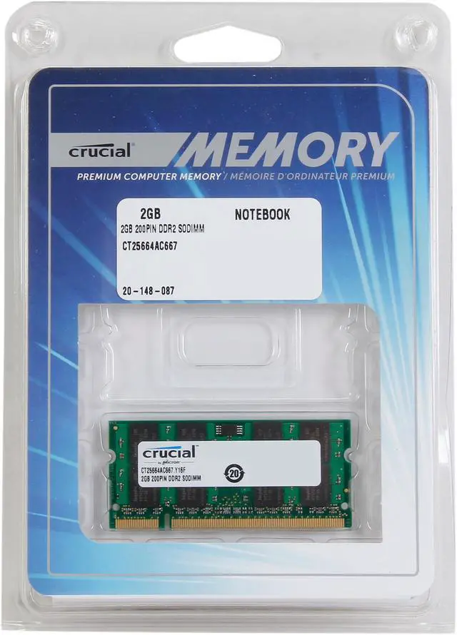 Alt view image 3 of 3 - Crucial 2GB 200-Pin DDR2 SO-DIMM DDR2 667 (PC2 5300) Laptop Memory Model CT25664AC667