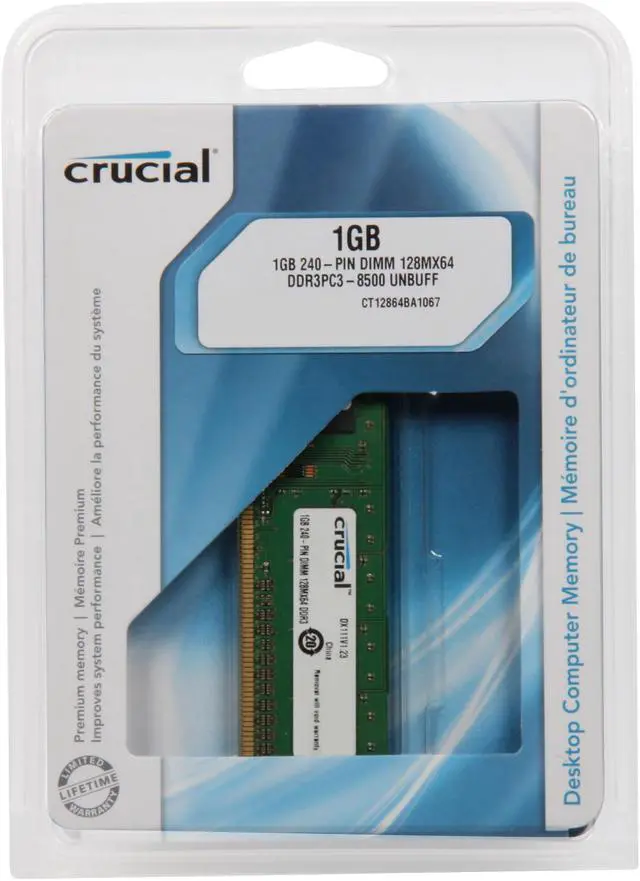 Alt view image 3 of 3 - Crucial 1GB DDR3 1066 (PC3 8500) Desktop Memory Model CT12864BA1067