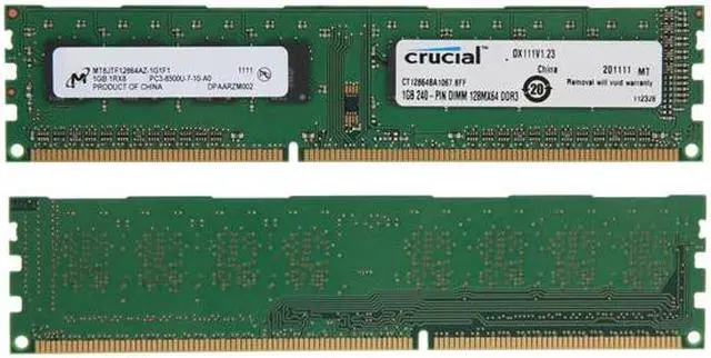 Alt view image 2 of 3 - Crucial 2GB (2 x 1GB) DDR3 1066 (PC3 8500) Dual Channel Kit Desktop Memory Model CT2KIT12864BA1067