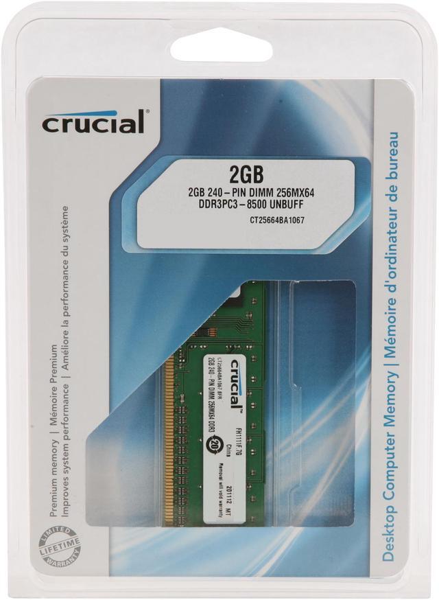 Alt view image 3 of 3 - Crucial 2GB DDR3 1066 (PC3 8500) Desktop Memory Model CT25664BA1067