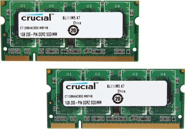 Sparsommelig forsinke kiwi Crucial 1GB 200-Pin DDR2 SO-DIMM DDR2 800 (PC2 6400) Dual Channel Kit Laptop  Memory Model CT2KIT12864AC800 Laptop Memory - Newegg.com
