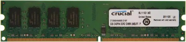 Main image of Crucial 9SIAJEC9CD9035 2GB Unbuffered DDR2 800 (PC2 6400) Major Brand Chipset Desktop Memory Model CT25664AA800