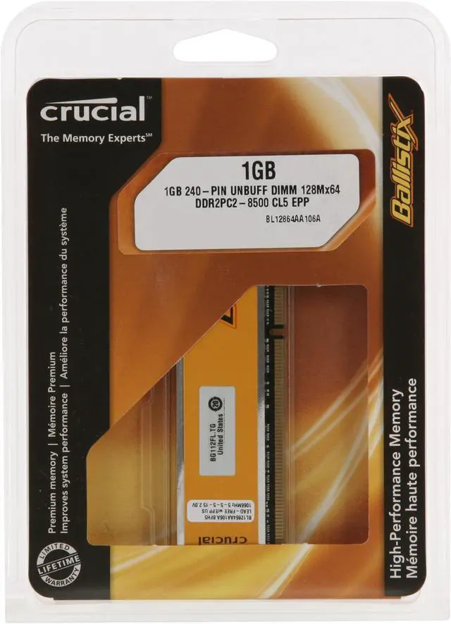 Alt view image 3 of 3 - Crucial Ballistix 1GB DDR2 1066 (PC2 8500) Desktop Memory Model BL12864AA106A