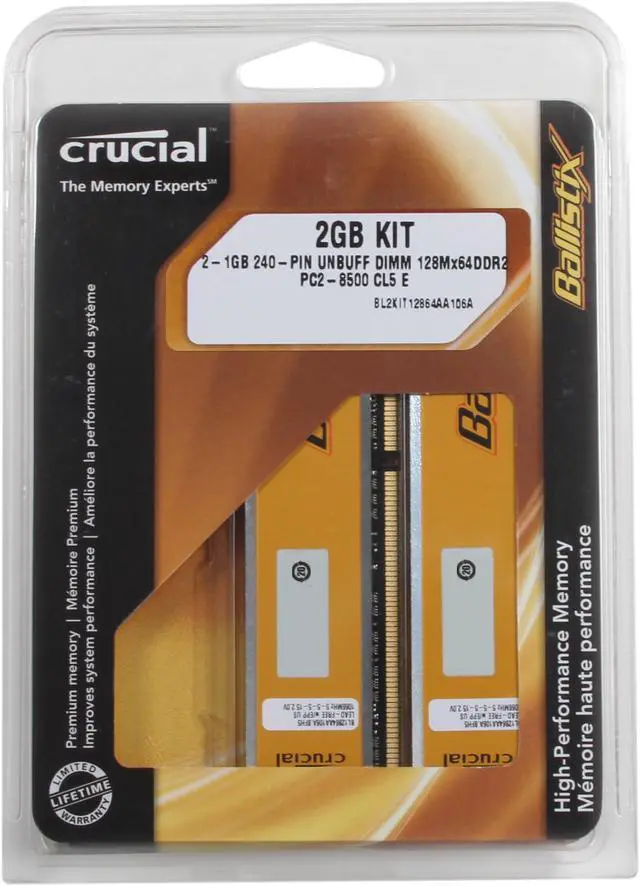 Alt view image 3 of 3 - Crucial Ballistix 2GB (2 x 1GB) DDR2 1066 (PC2 8500) Dual Channel Kit Desktop Memory Model BL2KIT12864AA106A