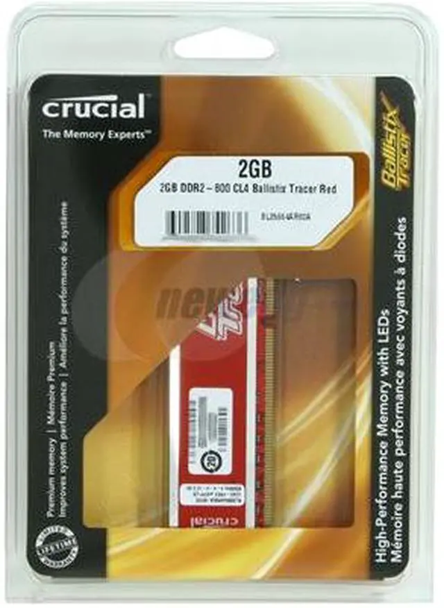 Alt view image 3 of 3 - Crucial Ballistix Tracer 2GB DDR2 800 (PC2 6400) Desktop Memory w/ Red LEDs Model BL25664AR80A
