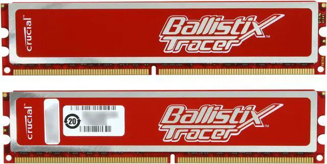 Alt view image 2 of 3 - Crucial Ballistix Tracer 4GB (2 x 2GB) DDR2 800 (PC2 6400) Dual Channel Kit Desktop Memory w/ Red LEDs Model BL2KIT25664AR80A