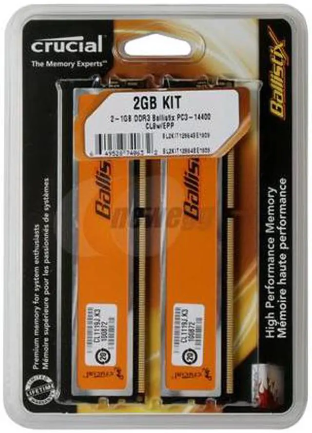 Main image of Crucial Ballistix 2GB (2 x 1GB) DDR3 1800 (PC3 14400) Dual Channel Kit Desktop Memory Model BL2KIT12864BE1808