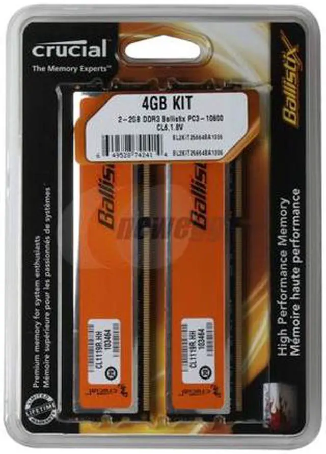 Main image of Crucial Ballistix 4GB (2 x 2GB) DDR3 1333 (PC3 10600) Dual Channel Kit Desktop Memory Model BL2KIT25664BA1336