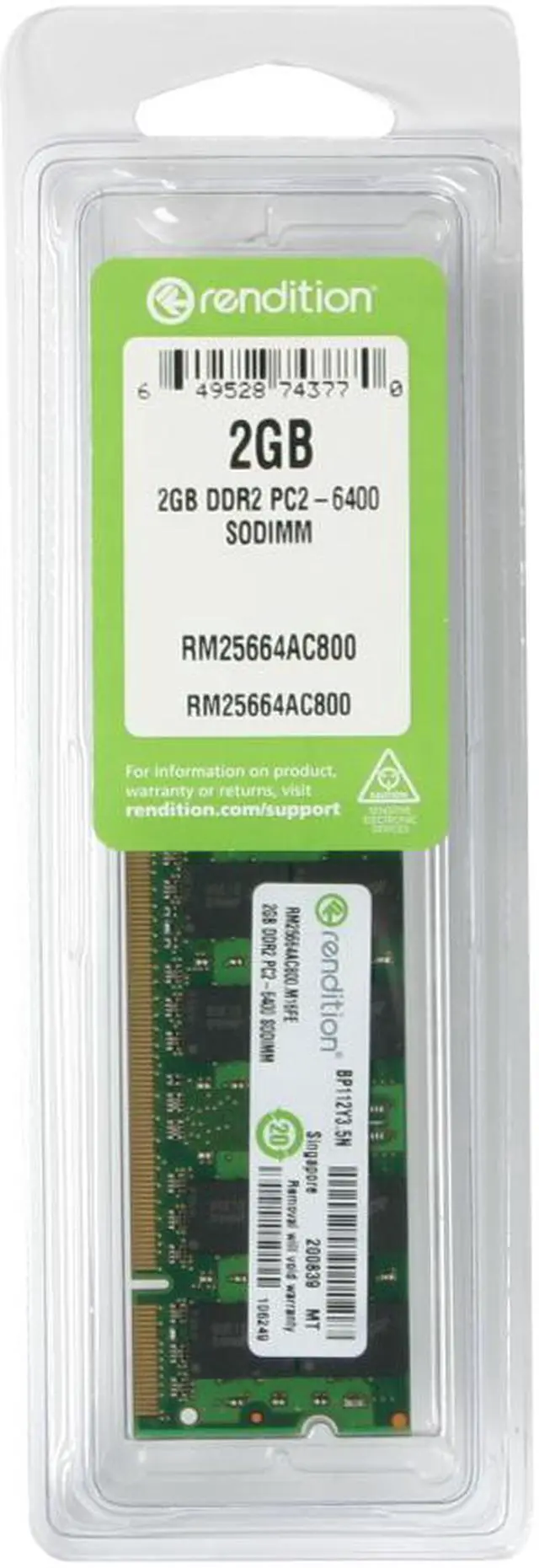 Main image of Rendition by Crucial 2GB 200-Pin DDR2 SO-DIMM DDR2 800 (PC2 6400) Laptop Memory Model RM25664AC800