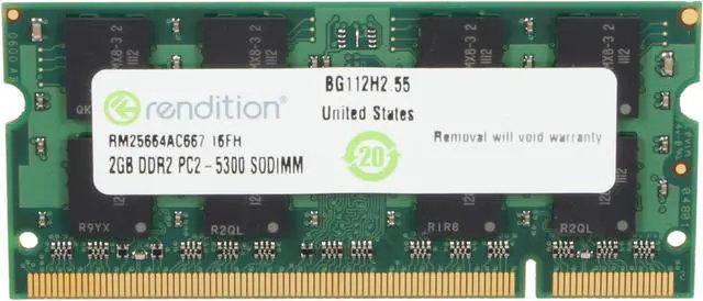 Main image of Rendition by Crucial 2GB 200-Pin DDR2 SO-DIMM DDR2 667 (PC2 5300) Laptop Memory Model RM25664AC667