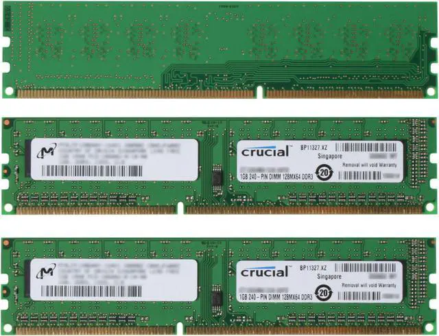 Alt view image 2 of 3 - Crucial 3GB (3 x 1GB) DDR3 1333 (PC3 10600) Triple Channel Kit Desktop Memory Model CT3KIT12864BA1339