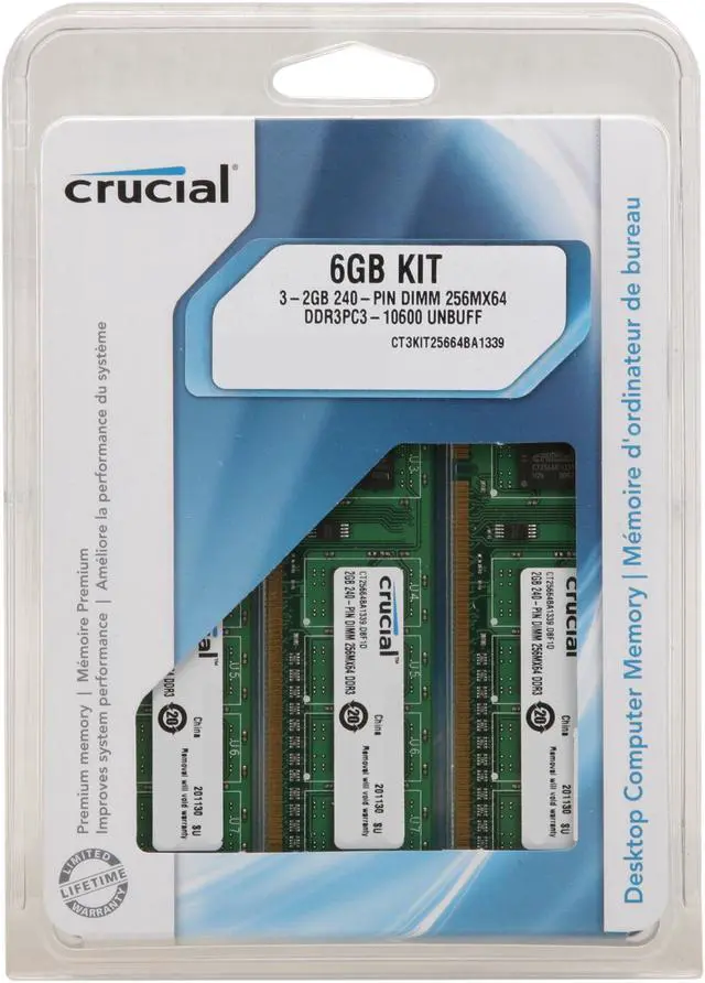 Alt view image 3 of 3 - Crucial 6GB (3 x 2GB) 240-Pin DDR3 SDRAM DDR3 1333 (PC3 10600) Triple Channel  Kit Desktop Memory