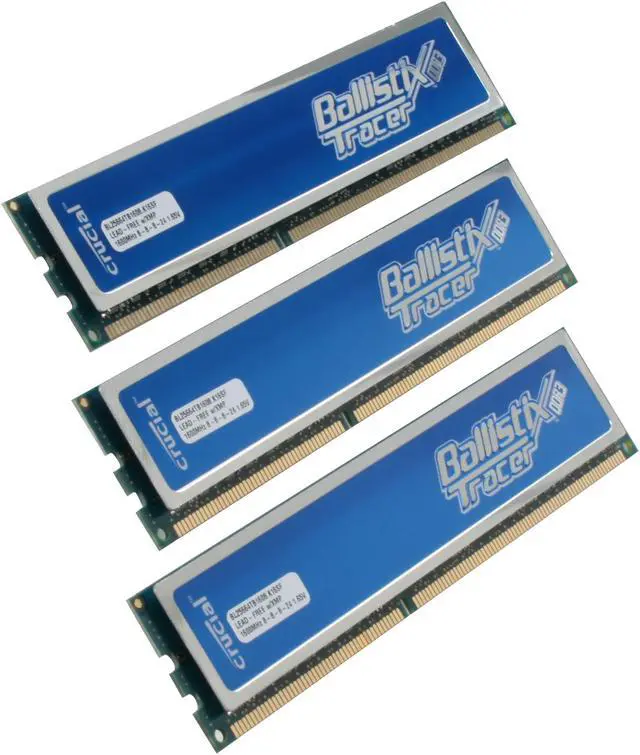 Main image of Crucial Ballistix Tracer 6GB (3 x 2GB) DDR3 1600 (PC3 12800) Desktop Memory w/ Blue LEDs Model BL3KIT25664TB1608