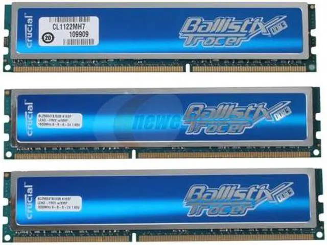 Alt view image 2 of 4 - Crucial Ballistix Tracer 6GB (3 x 2GB) DDR3 1600 (PC3 12800) Desktop Memory w/ Blue LEDs Model BL3KIT25664TB1608
