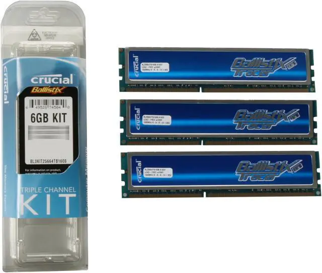 Alt view image 4 of 4 - Crucial Ballistix Tracer 6GB (3 x 2GB) DDR3 1600 (PC3 12800) Desktop Memory w/ Blue LEDs Model BL3KIT25664TB1608