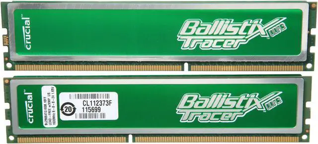 Alt view image 2 of 3 - Crucial Ballistix Tracer 6GB (3 x 2GB) DDR3 1600 (PC3 12800) Triple Channel Kit Desktop Memory w/ Green LEDs Model BL3KIT25664TG1608 - OEM