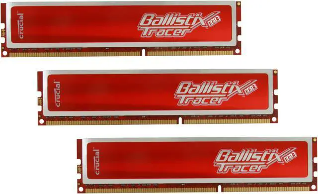 Main image of Crucial Ballistix Tracer 6GB (3 x 2GB) DDR3 1600 (PC3 12800) Desktop Memory w/ Red LEDs Model BL3KIT25664TR1608