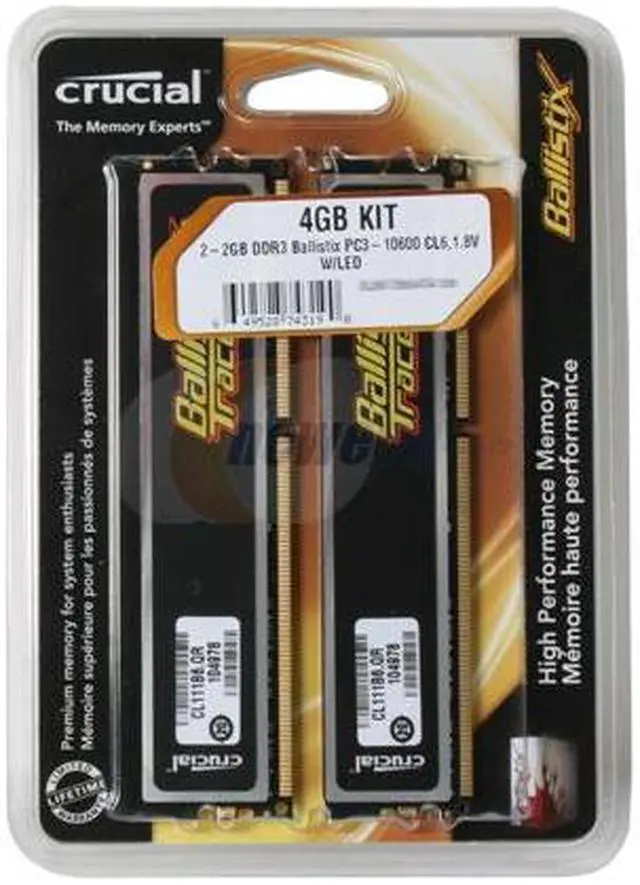 Alt view image 2 of 2 - Crucial Ballistix Tracer 4GB (2 x 2GB) DDR3 1333 (PC3 10600) Dual Channel Kit Desktop Memory with LEDs Model BL2KIT25664TA1336