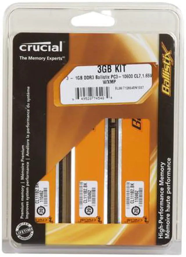 Alt view image 2 of 2 - Crucial Ballistix 3GB (3 x 1GB) DDR3 1333 (PC3 10600) Desktop Memory Model BL3KIT12864BN1337