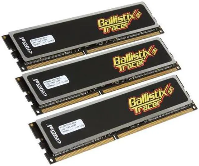 Main image of Crucial Ballistix Tracer 3GB (3 x 1GB) DDR3 1333 (PC3 10600) Desktop Memory w/ Red & Green LEDs Model BL3KIT12864TN1337