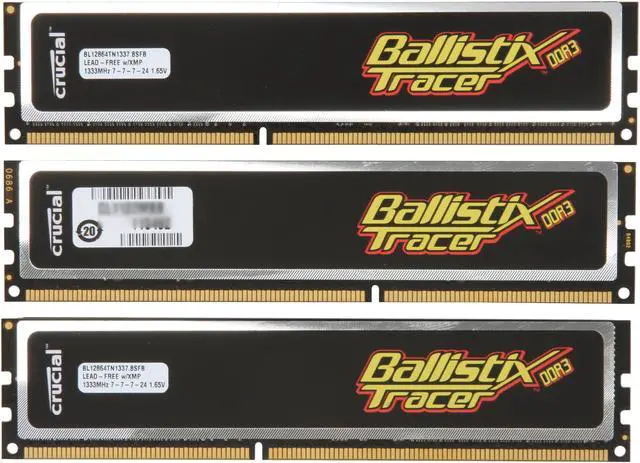 Alt view image 2 of 3 - Crucial Ballistix Tracer 3GB (3 x 1GB) DDR3 1333 (PC3 10600) Desktop Memory w/ Red & Green LEDs Model BL3KIT12864TN1337