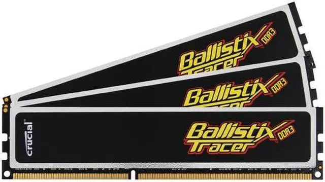 Main image of Crucial Ballistix Tracer 6GB (3 x 2GB) DDR3 1333 (PC3 10600) Desktop Memory w/ Red & Green LEDs Model BL3KIT25664TN1337