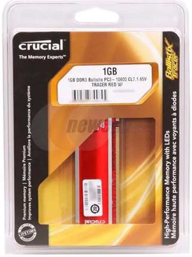 Alt view image 3 of 4 - Crucial Ballistix Tracer 1GB DDR3 1333 (PC3 10600) Desktop Memory w/ Red LEDs Model BL12864TR1337