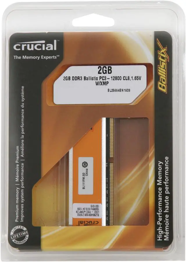 Alt view image 3 of 3 - Crucial Ballistix 2GB DDR3 1600 (PC3 12800) Desktop Memory Model BL25664BN1608