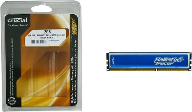 Alt view image 3 of 3 - Crucial Ballistix Tracer 2GB DDR3 1600 (PC3 12800) Desktop Memory w/ Blue LEDs Model BL25664TB1608