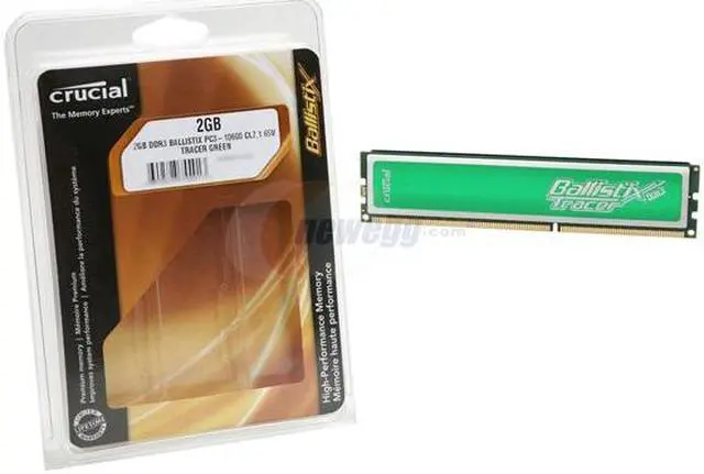 Alt view image 4 of 4 - Crucial Ballistix Tracer 2GB DDR3 1333 (PC3 10600) Desktop Memory w/ Green LEDs Model BL25664TG1337