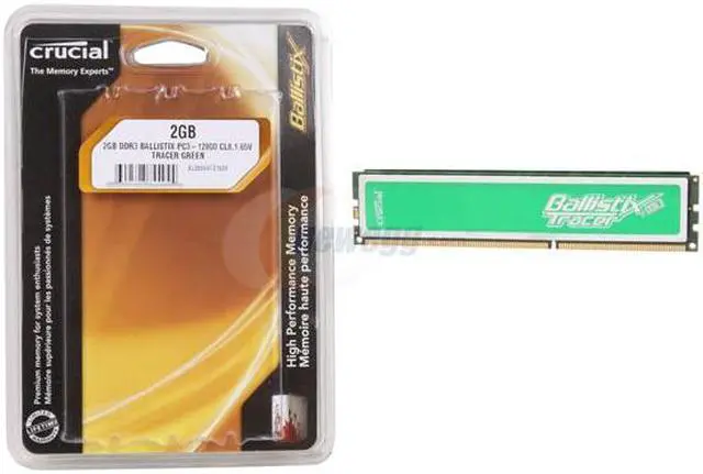 Alt view image 4 of 4 - Crucial Ballistix Tracer 2GB DDR3 1600 (PC3 12800) Desktop Memory w/ Green LEDs Model BL25664TG1608