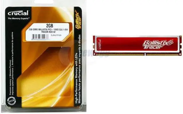Alt view image 3 of 3 - Crucial Ballistix Tracer 2GB DDR3 1600 (PC3 12800) Desktop Memory w/ Red LEDs Model BL25664TR1608