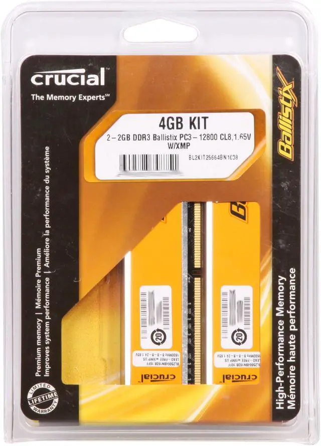 Alt view image 3 of 3 - Crucial Ballistix 4GB (2 x 2GB) DDR3 1600 (PC3 12800) Desktop Memory Model BL2KIT25664BN1608