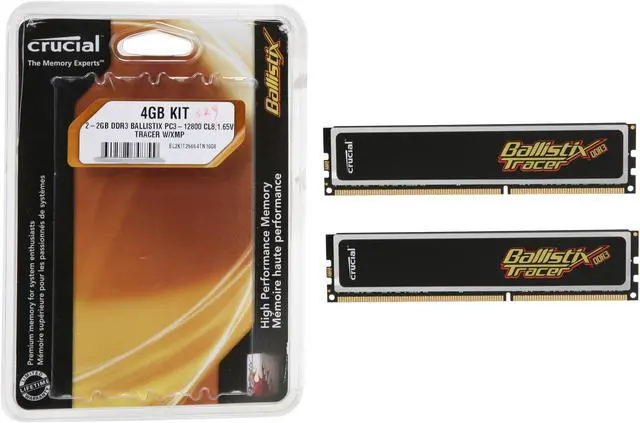 Alt view image 4 of 4 - Crucial Ballistix Tracer 4GB (2 x 2GB) DDR3 1600 (PC3 12800) Desktop Memory w/ Red & Green LEDs Model BL2KIT25664TN1608