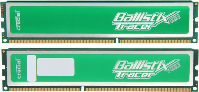Alt view image 2 of 3 - Crucial Ballistix Tracer 2GB (2 x 1GB) DDR3 1600 (PC3 12800) Desktop Memory w/ Green LEDs Model BL2KIT12864TG1608