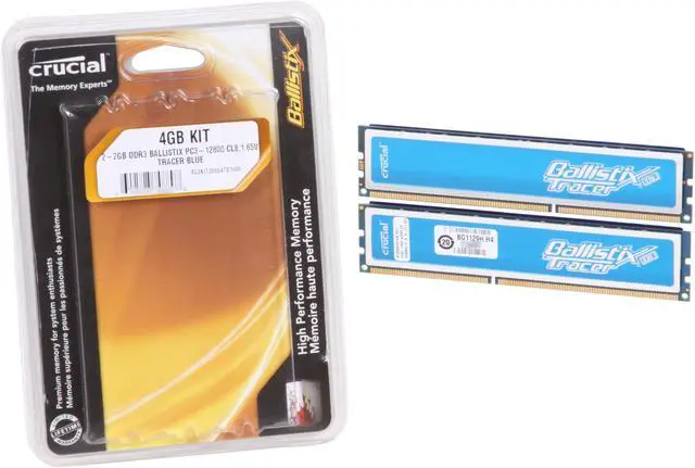 Alt view image 4 of 4 - Crucial Ballistix Tracer 4GB (2 x 2GB) DDR3 1600 (PC3 12800) Desktop Memory w/ Blue LEDs Model BL2KIT25664TB1608