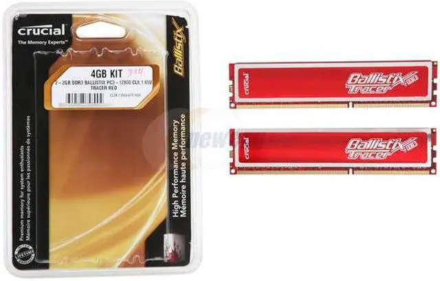 Alt view image 4 of 4 - Crucial Ballistix Tracer 4GB (2 x 2GB) DDR3 1600 (PC3 12800) Desktop Memory w/ Red LEDs Model BL2KIT25664TR1608