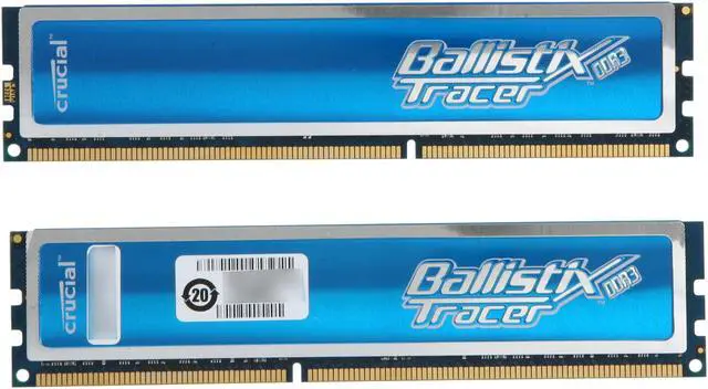 Alt view image 2 of 4 - Crucial Ballistix Tracer 4GB (2 x 2GB) DDR3 1333 (PC3 10600) Desktop Memory w/ Blue LEDs Model BL2KIT25664TB1337