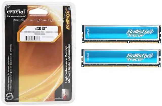 Alt view image 4 of 4 - Crucial Ballistix Tracer 4GB (2 x 2GB) DDR3 1333 (PC3 10600) Desktop Memory w/ Blue LEDs Model BL2KIT25664TB1337