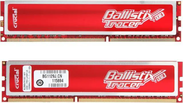 Alt view image 2 of 4 - Crucial Ballistix Tracer 4GB (2 x 2GB) DDR3 1333 (PC3 10600) Desktop Memory w/ Red LEDs Model BL2KIT25664TR1337