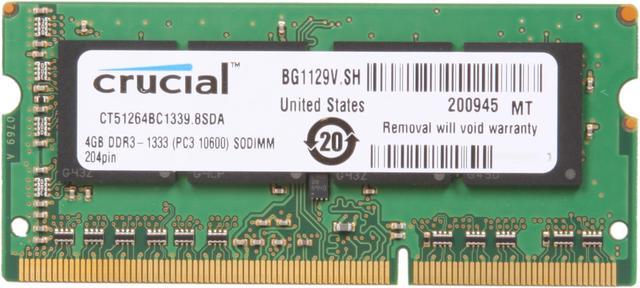 Crucial 4GB 204-Pin DDR3 SO-DIMM DDR3 1333 (PC3 10600) Laptop