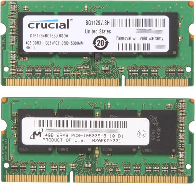 Alt view image 2 of 3 - Crucial 8GB (2 x 4GB) 204-Pin DDR3 SO-DIMM DDR3 1333 (PC3 10600) Laptop Memory Model CT2KIT51264BC1339